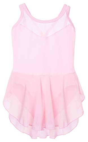 Soudittur Maillot de Danza Algodón Tutú Vestido de Ballet Gimnasia Leotardo Body Clásico Manga Corta para Niña (4-5 años, Rosa)