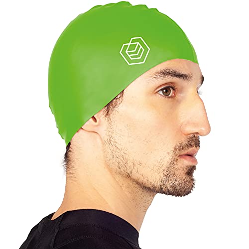 SOUL CAP - Gorro de natación - Diseñado para cabello corto y regular - Unisex - Gorro de natación para mujer y hombre - Silicona (verde neón)