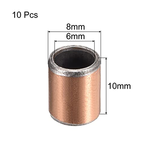 sourcing map Cojinetes de Casquillo, Manguito de Rodamiento Sin Aceite, 6mm Diámetro Interior, 8mm Diámetro Exterior, 10mm Longitud, Bujes de Acero al Carbono, 10pcs
