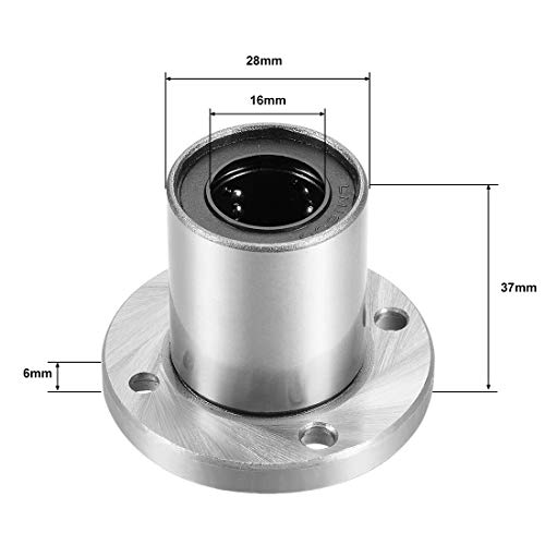 sourcing map LM16UU Redondo Brida Lineal Bolas Rodamientos, 16mm Calibre Diámetro, 28mm OD, 37mm Longitud (Paquete de 2)