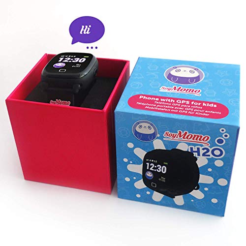 SoyMomo H2O Reloj Inteligente para Niños con GPS y Botón SOS, Móvil para niños con Ranura para SIM Que Permite Llamadas y Mensajes, Smartwatch para Niños con Rastreador GPS Resistente al Agua (Negro)