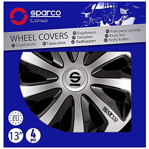 Sparco SPC1373SVBK Tapacubos Sicilia, Plata/Negro, 13 pulgadas, Set de 4