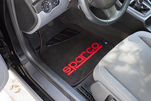 Sparco SPC1903 Juego de Alfombra moqueta color negro con logo Azul con talonera universal, Rojo