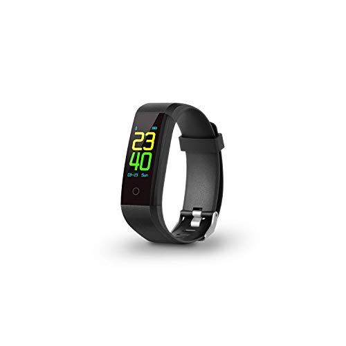 SPC Smartee Go - Pulsera fitness (a prueba de agua IP67, multideporte, notificaciones, podómetro, pulsómetro y monitor de sueño) – Color Negro