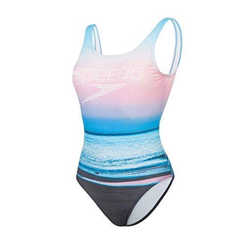 Speedo Digital Placement U-Back 1 Piece Bañador, Mujer, Black/White/Sky Blue/Cornwall/Blue Bay/Powder blus, 40