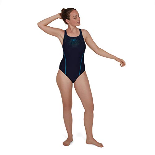 Speedo Medalist con Inserto Técnico Bañador, Mujer, Azul Marino/Agua auténtico, 32 (ES 38)