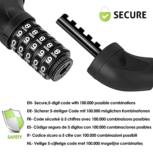 SPGOOD Candado de Bicicleta Antirrobo (14 colores) antirrobo de combinación de 5 dígitos Candado,utilizado para bicicletas, motocicletas, puertas,100CM-4CM (Color verde militar)
