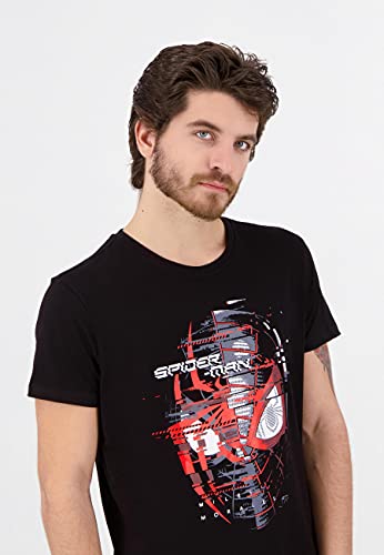 Spider-Man Miles Morales - Spider Head Hombre Camiseta Negro M, 100% algodón, Regular