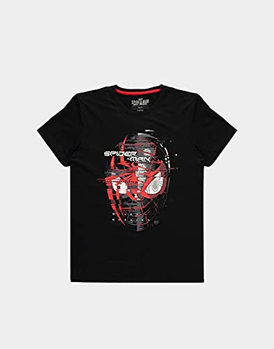 Spider-Man Miles Morales - Spider Head Hombre Camiseta Negro M, 100% algodón, Regular