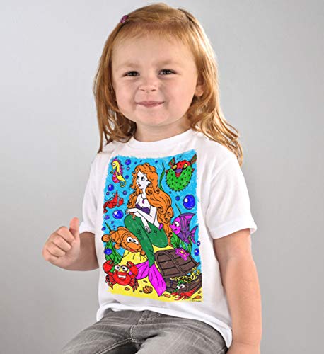 Splat Planet Camiseta Sirena para niñas. con impresión para Pintar y Colorear. Incluye 6 Colores mágicos Lavables. Cumpleaños Infantil 7-8 años