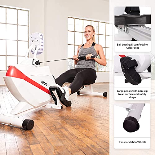 SportPlus Máquina de Remo Fitness para Uso Interior – Incluye Receptor de Ritmo Cardíaco de 5 kHz en de Remo – Máquina de Remo Plegable – Máx. Peso Usuario 150 Kg