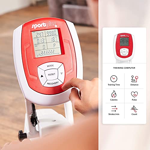 SportPlus Máquina de Remo Fitness para Uso Interior – Incluye Receptor de Ritmo Cardíaco de 5 kHz en de Remo – Máquina de Remo Plegable – Máx. Peso Usuario 150 Kg