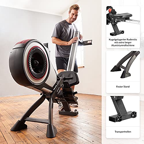 SportPlus máquina de remo, sistema de frenado por turbina, sensación realista, 8 niveles de resistencia al aire, ordenador de entrenamiento, plegable, peso max. 150 kg, seguridad probada, SP-MR-010