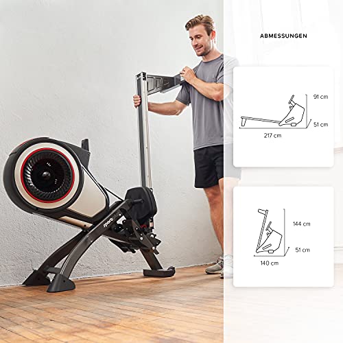 SportPlus máquina de remo, sistema de frenado por turbina, sensación realista, 8 niveles de resistencia al aire, ordenador de entrenamiento, plegable, peso max. 150 kg, seguridad probada, SP-MR-010