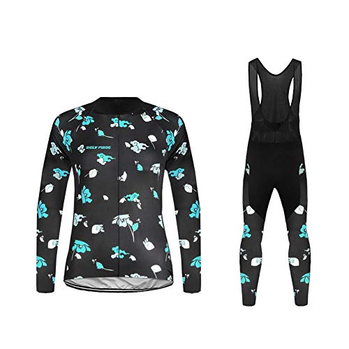 Sports Wear Maillot de Ciclismo de Mangas Largas Invierno Thermal Fleece con Culotes para Mujer, Sets Ropa Ciclismo, Trajes de Ropa de Bicicleta Forro de Lana Térmico Cálido