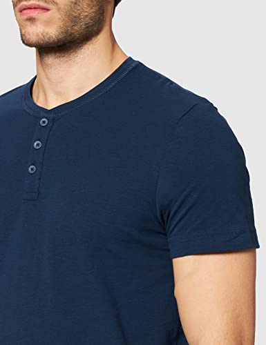 Springfield Camiseta Manga Corta Henley Slub, Azul Medio, L para Hombre