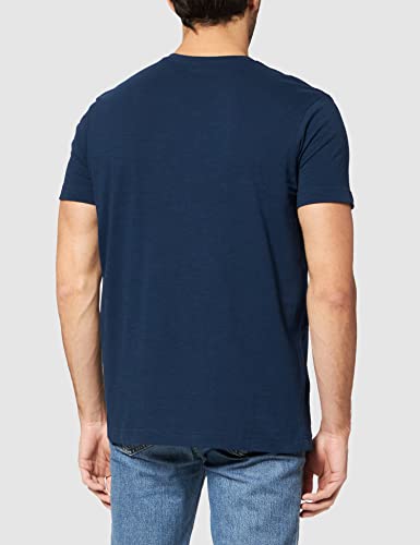 Springfield Camiseta Manga Corta Henley Slub, Azul Medio, L para Hombre