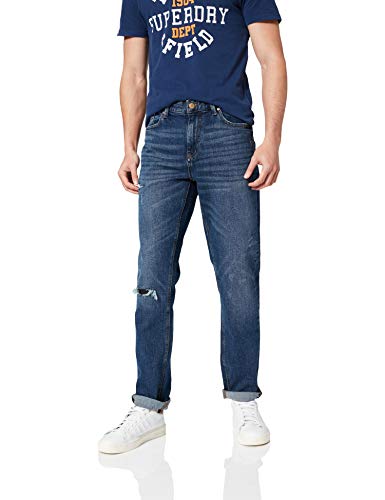 Springfield Denim Slim Lavado Oscuro con Rotos. Pantalones, Azul Medio, 32