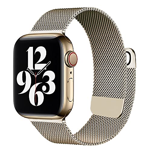 sresrrw Correa magnética de Malla de Acero Inoxidable Compatible con Apple Watch 38mm 40mm 41mm,Bandas para iWatch Series 7 6 5 4 3 2 1 SE para Mujeres Hombres (Oro Vintage, 38mm/40mm/41mm)