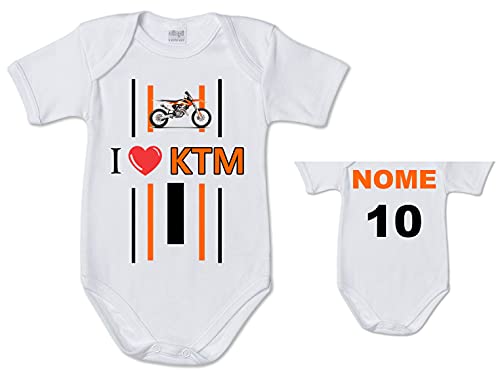 Stampa Body de bebé con foto de moto de KTM, personalizado, nombre y número de niño, idea de regalo para nacimiento de pequeños motoristas, Color blanco., 3 mes