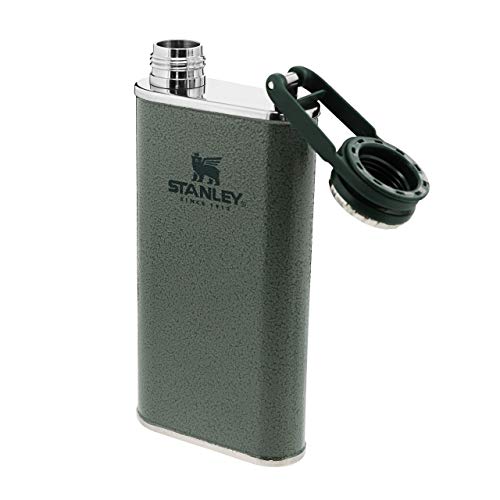 Stanley Classic Wide Mouth Flask 0.23L / 8OZ Hammertone Green with Never-Lose Cap – Petaca de Acero Inoxidable de Boca Ancha Para Llenar y Verter Fácilmente - Petaca Anti-Fugas Sin BPA