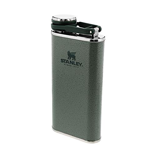 Stanley Classic Wide Mouth Flask 0.23L / 8OZ Hammertone Green with Never-Lose Cap – Petaca de Acero Inoxidable de Boca Ancha Para Llenar y Verter Fácilmente - Petaca Anti-Fugas Sin BPA