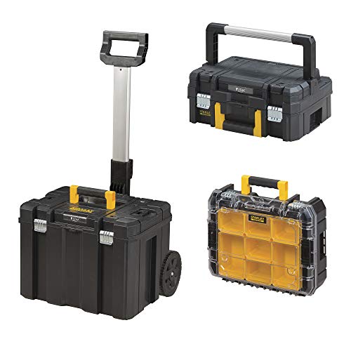 STANLEY FATMAX FMST1-80103 Conjunto Pro-Stack 3 Piezas con Cajas para Herramientas, Organizador y Base con Ruedas, Negro