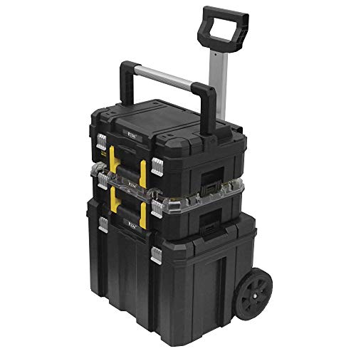 STANLEY FATMAX FMST1-80103 Conjunto Pro-Stack 3 Piezas con Cajas para Herramientas, Organizador y Base con Ruedas, Negro