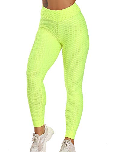 STARBILD Leggings de Fitness Mallas Pántalones Largos Deportivos Cintura Alta Elástico Control de Barriga para Mujer Yoga Gimnasio #Booty-Amarillo Brillante M