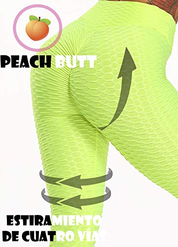 STARBILD Leggings de Fitness Mallas Pántalones Largos Deportivos Cintura Alta Elástico Control de Barriga para Mujer Yoga Gimnasio #Booty-Amarillo Brillante M