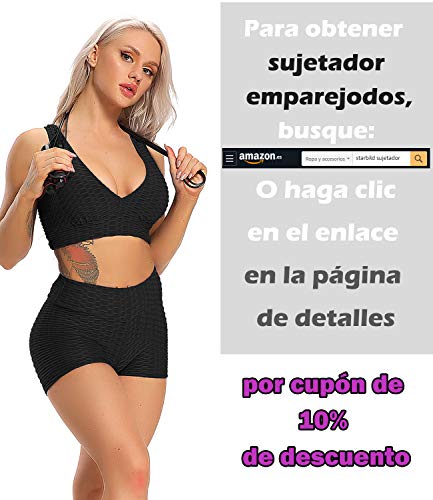 STARBILD Shorts de Fitness Moda Mallas Pántalones Cortos Deportivos de Skinny Elástico Alta Cintura para Mujer Yoga Gimnasio Negro S