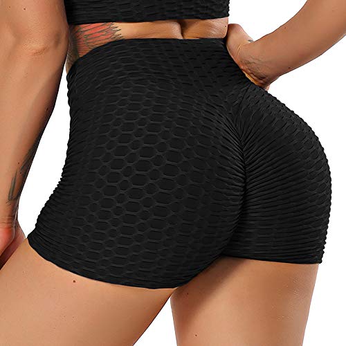 STARBILD Shorts de Fitness Moda Mallas Pántalones Cortos Deportivos de Skinny Elástico Alta Cintura para Mujer Yoga Gimnasio Negro S