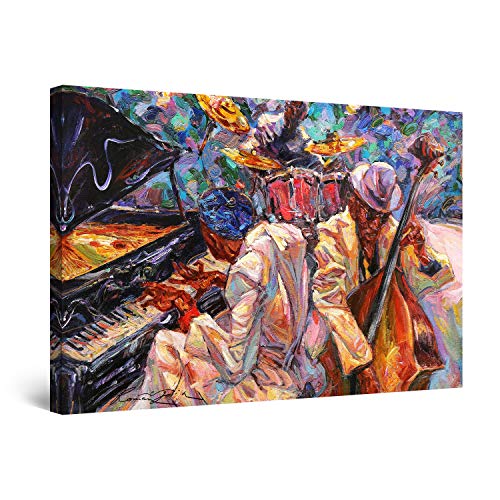 Startonight Cuadro Moderno en Lienzo - Pintura Naranja de la Música de Jazz - Pintura Abstracta Para Salon Decoración Grande 80 x 120 cm
