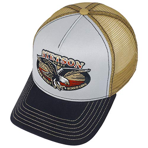 Stetson Gorra Trucker Free Like an Eagle Hombre - Camionero de béisbol Malla Snapback, con Visera, Forro, Forro Verano/Invierno - Talla única Beige-Azul