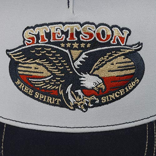 Stetson Gorra Trucker Free Like an Eagle Hombre - Camionero de béisbol Malla Snapback, con Visera, Forro, Forro Verano/Invierno - Talla única Beige-Azul