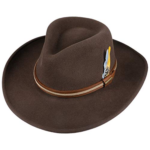 Stetson Sombrero Chasney Western VitaFelt Hombre - Made in USA Outdoor de Fieltro Rodeo con Banda Piel Verano/Invierno - M (56-57 cm) marrón Oscuro