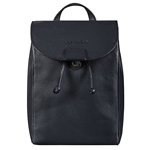 STILORD 'April' Mochila Bandolera Mujer Pequeña de Cuero Vintage Backpack Mochila Diario Bolso de Mano Elegante para Ciudad Shoppping Viaje de Auténtica Piel, Color:Negro