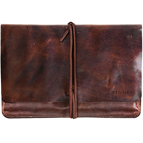 STILORD 'Collin' Funda Protectora de Piel Estilo Vintage para Tablet o portátil de 9.7-10' Portafolio o Bolsa portadocumentos de auténtico Cuero, Color:Kara - Cognac