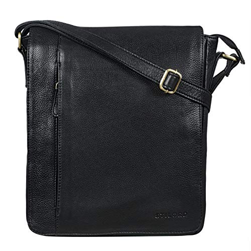 STILORD 'Paul' Bolso de Mensajero de Cuero Vintage para Hombre Bolsa Bandolera o de Hombro para Tablet o portátil de 13,3 Pulgadas de auténtica Piel, Color:Negro