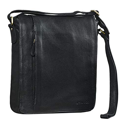 STILORD 'Paul' Bolso de Mensajero de Cuero Vintage para Hombre Bolsa Bandolera o de Hombro para Tablet o portátil de 13,3 Pulgadas de auténtica Piel, Color:Negro