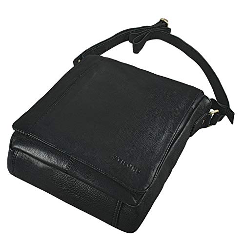 STILORD 'Paul' Bolso de Mensajero de Cuero Vintage para Hombre Bolsa Bandolera o de Hombro para Tablet o portátil de 13,3 Pulgadas de auténtica Piel, Color:Negro