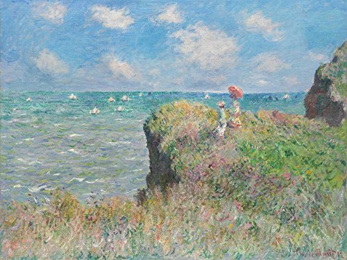 STRETCHED-LONEA-Cliff-Walk-at-Pourville-Monet-Claude-Paisaje-Fine-Art-impresión-enmarcado-on-madera-bars-cm_22x30_in