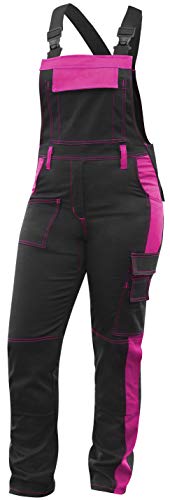 strongAnt® - Pantalón de Peto elástico de Trabajo para Mujer. Pantalón mecánico de Estiramiento Completo con Bolsillos para Rodilleras, Hecho en EU - Rosa/Negro 17