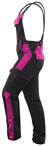 strongAnt® - Pantalón de Peto elástico de Trabajo para Mujer. Pantalón mecánico de Estiramiento Completo con Bolsillos para Rodilleras, Hecho en EU - Rosa/Negro 17