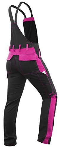 strongAnt® - Pantalón de Peto elástico de Trabajo para Mujer. Pantalón mecánico de Estiramiento Completo con Bolsillos para Rodilleras, Hecho en EU - Rosa/Negro 17