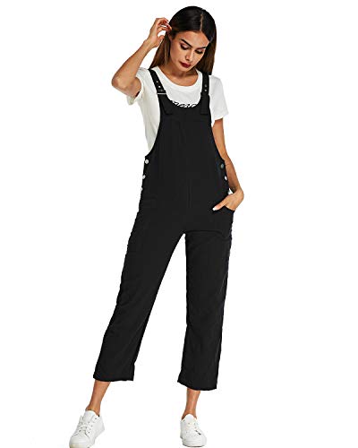 Style Dome Mono de Verano para Mujer Casual Ajustable Correa Pantalones de Trabajo Flojo Playa Largo Sin Mangas Monos con Bolsillo Invierno 1-Negro M