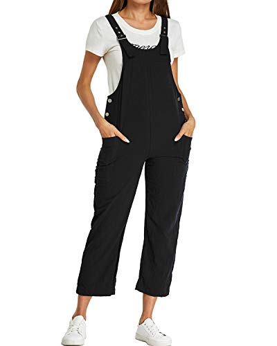 Style Dome Mono de Verano para Mujer Casual Ajustable Correa Pantalones de Trabajo Flojo Playa Largo Sin Mangas Monos con Bolsillo Invierno 1-Negro M