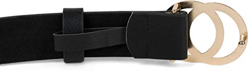 styleBREAKER Cinturón de dama unicolor con hebilla de anillo, cinturón de cadera, cinturón de cintura, cinturón sintético, unicolor 03010093, tamaño:85cm, color:Negro-plata