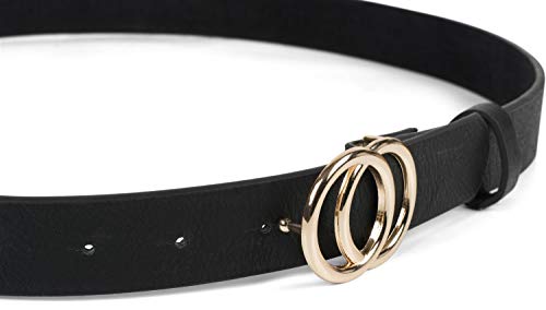 styleBREAKER Cinturón de dama unicolor con hebilla de anillo, cinturón de cadera, cinturón de cintura, cinturón sintético, unicolor 03010093, tamaño:85cm, color:Negro-plata