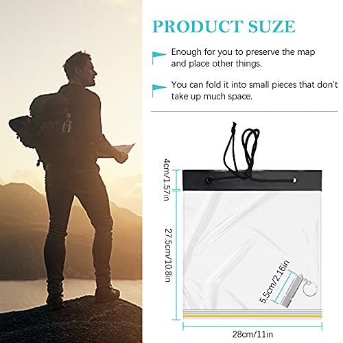 suaywo 31,5x28cm Bolsas Impermeables de Mapas de PVC y Silbato Emergencia, Estuche Impermeable de Mapas con Ventana Transparente y Correa de Cuello para Senderismo, Montañismo
